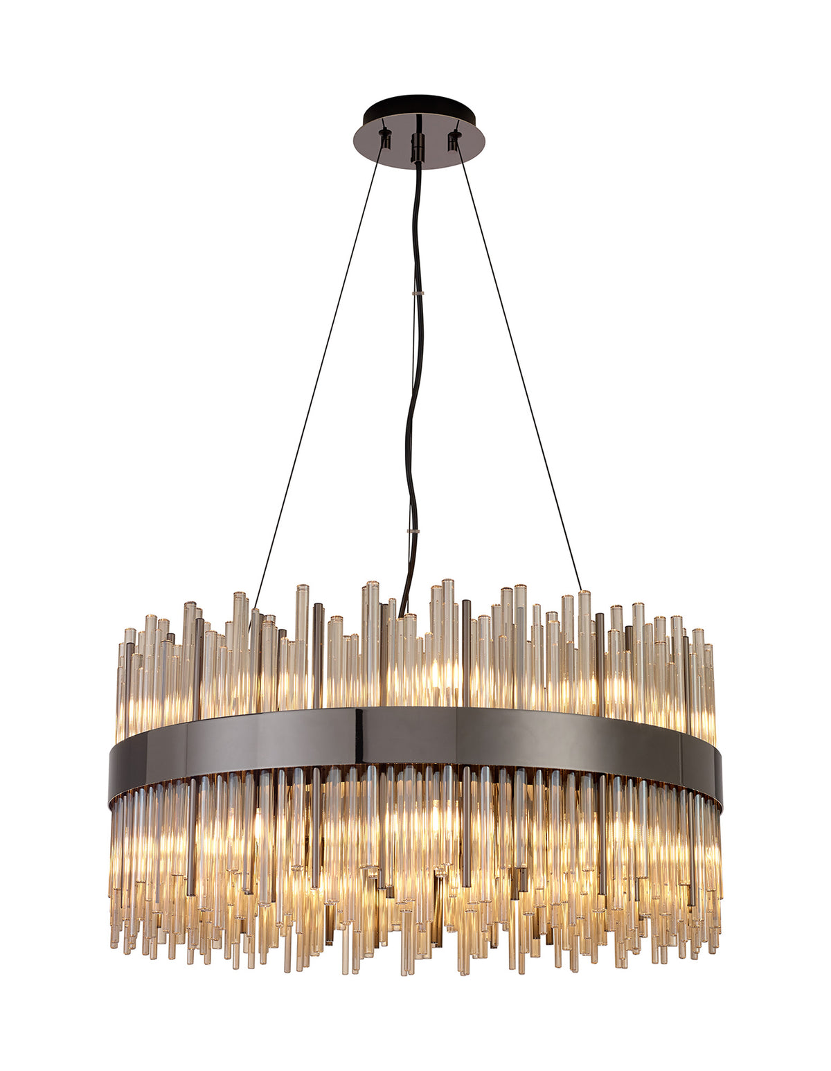 Fabula Kempton Glass Rod Round Pendant Light – Black Chrome & Cognac 60 cm