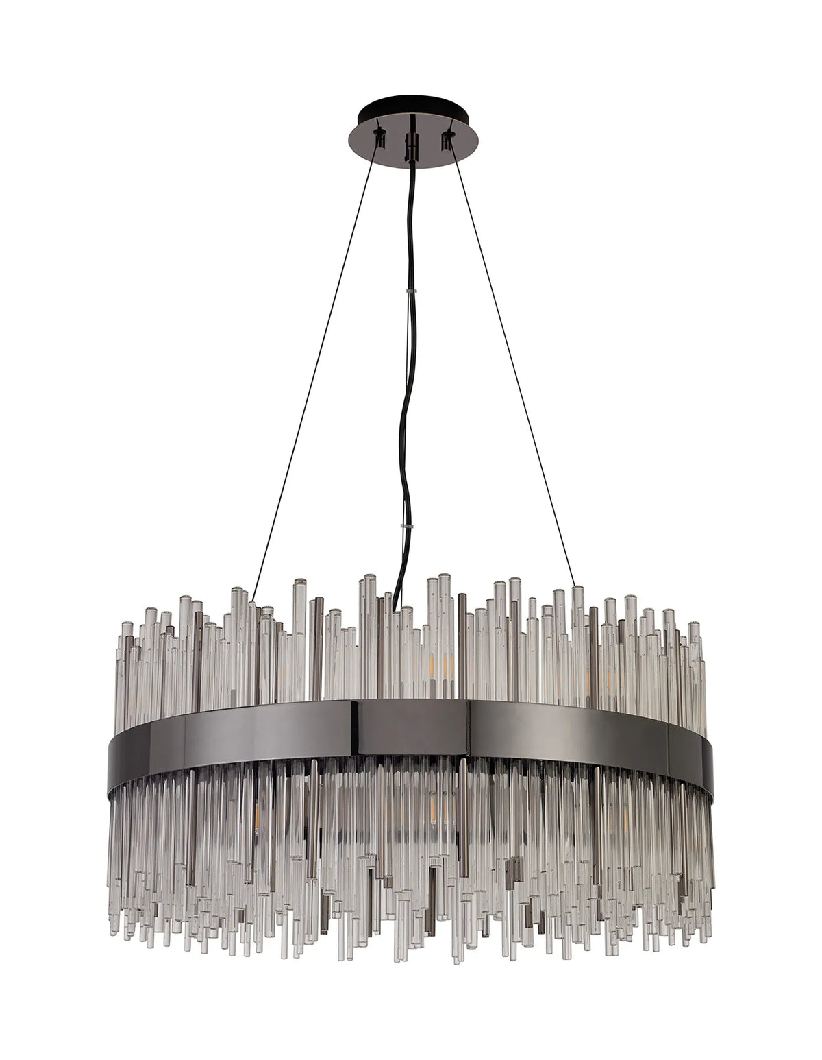 Fabula Kempton Glass Rod Round Pendant Light – Black Chrome & Clear