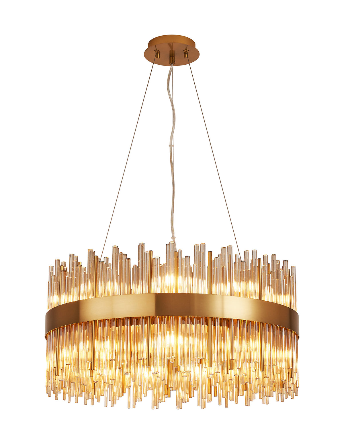 Fabula Kempton Glass Rod Round Pendant Light – Brass & Cognac 60 cm