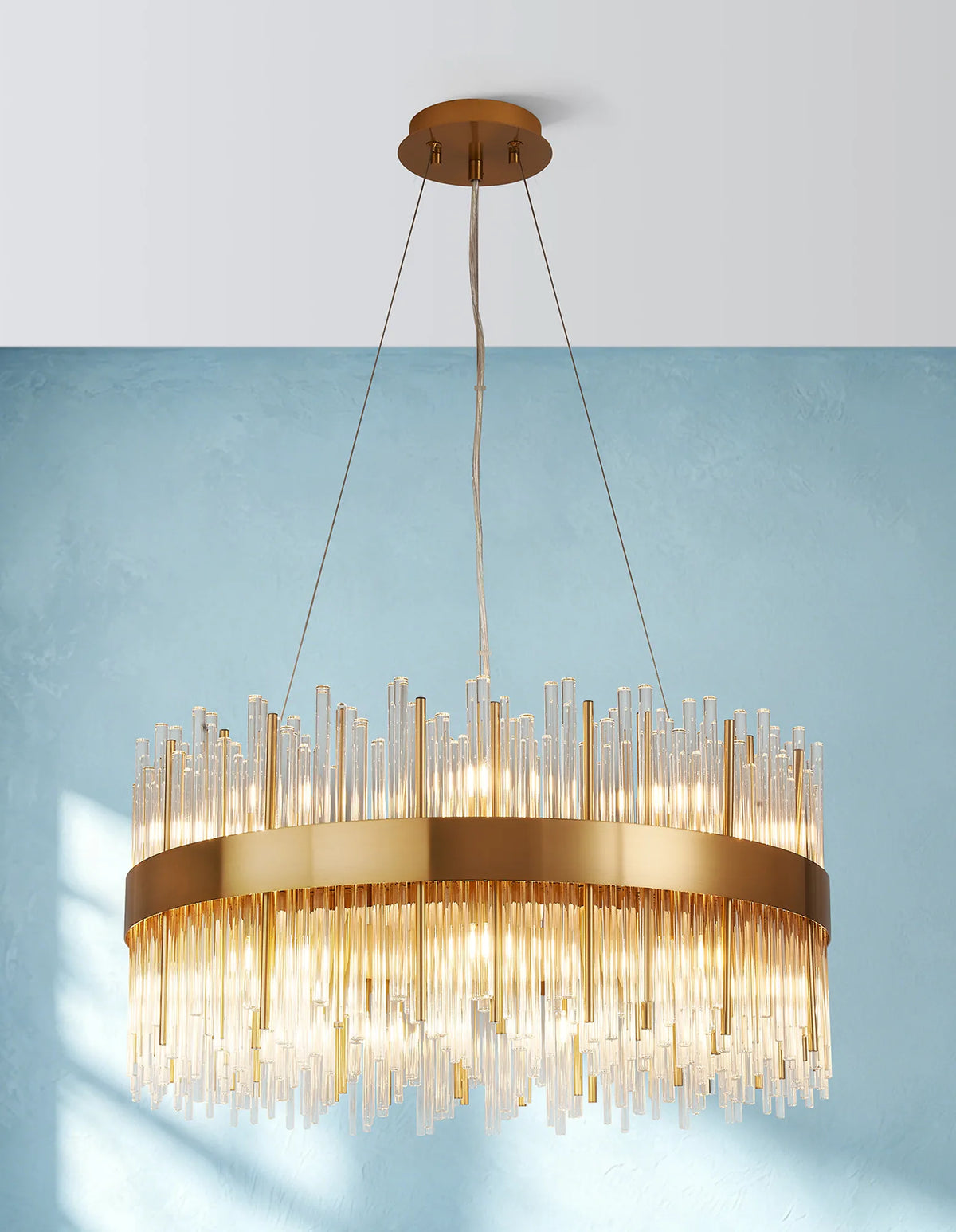 Fabula Kempton Glass Rod Round Pendant Light – Brass & Clear