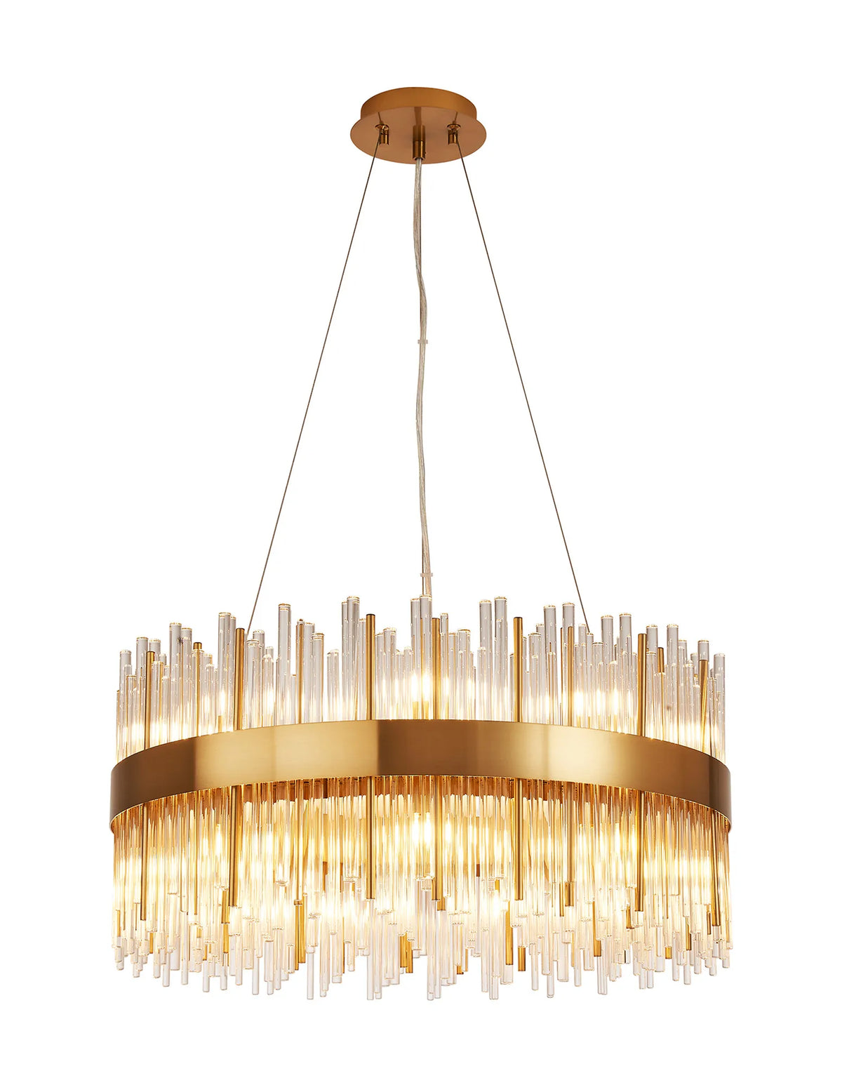 Fabula Kempton Glass Rod Round Pendant Light – Brass & Clear 60 cm