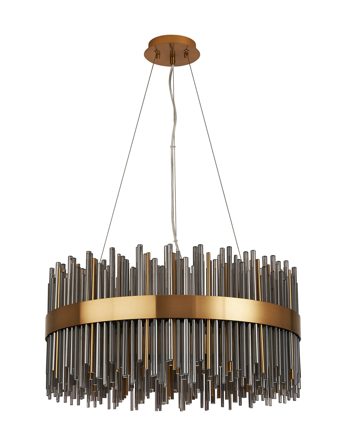 Fabula Kempton Glass Rod Round Pendant Light – Brass & Smoke