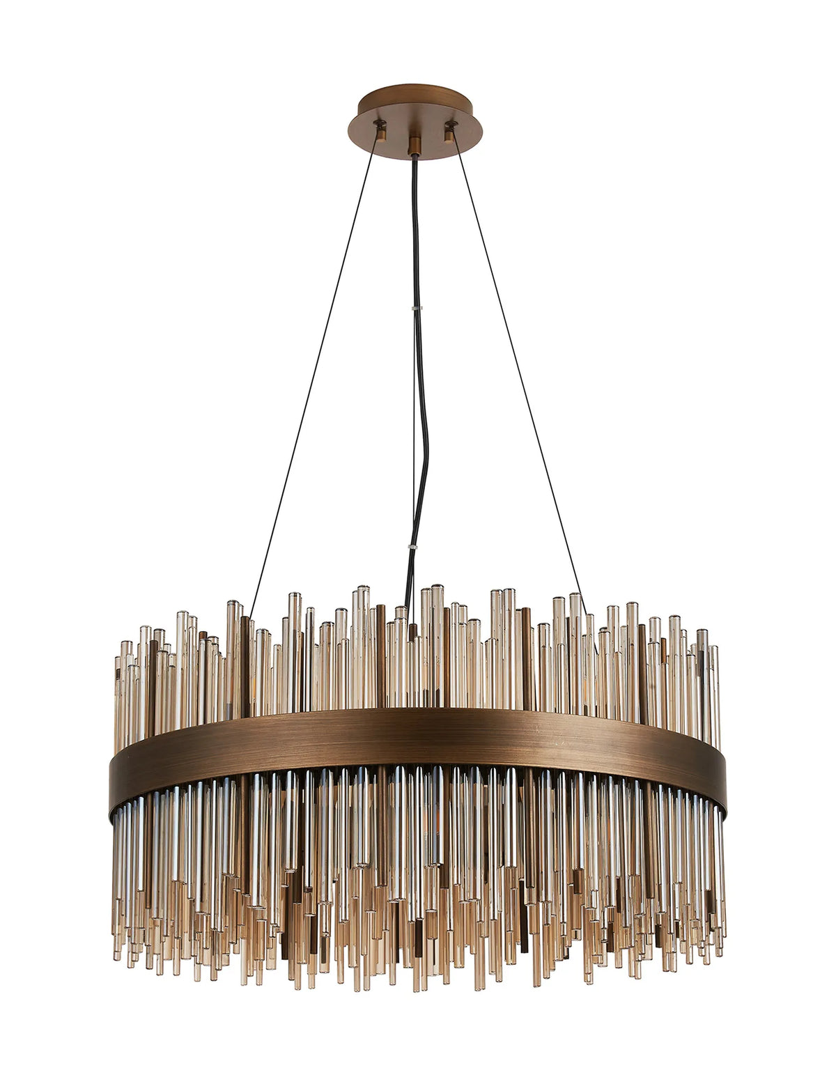 Fabula Kempton Glass Rod Round Pendant Light – Painted Matt Bronze & Cognac