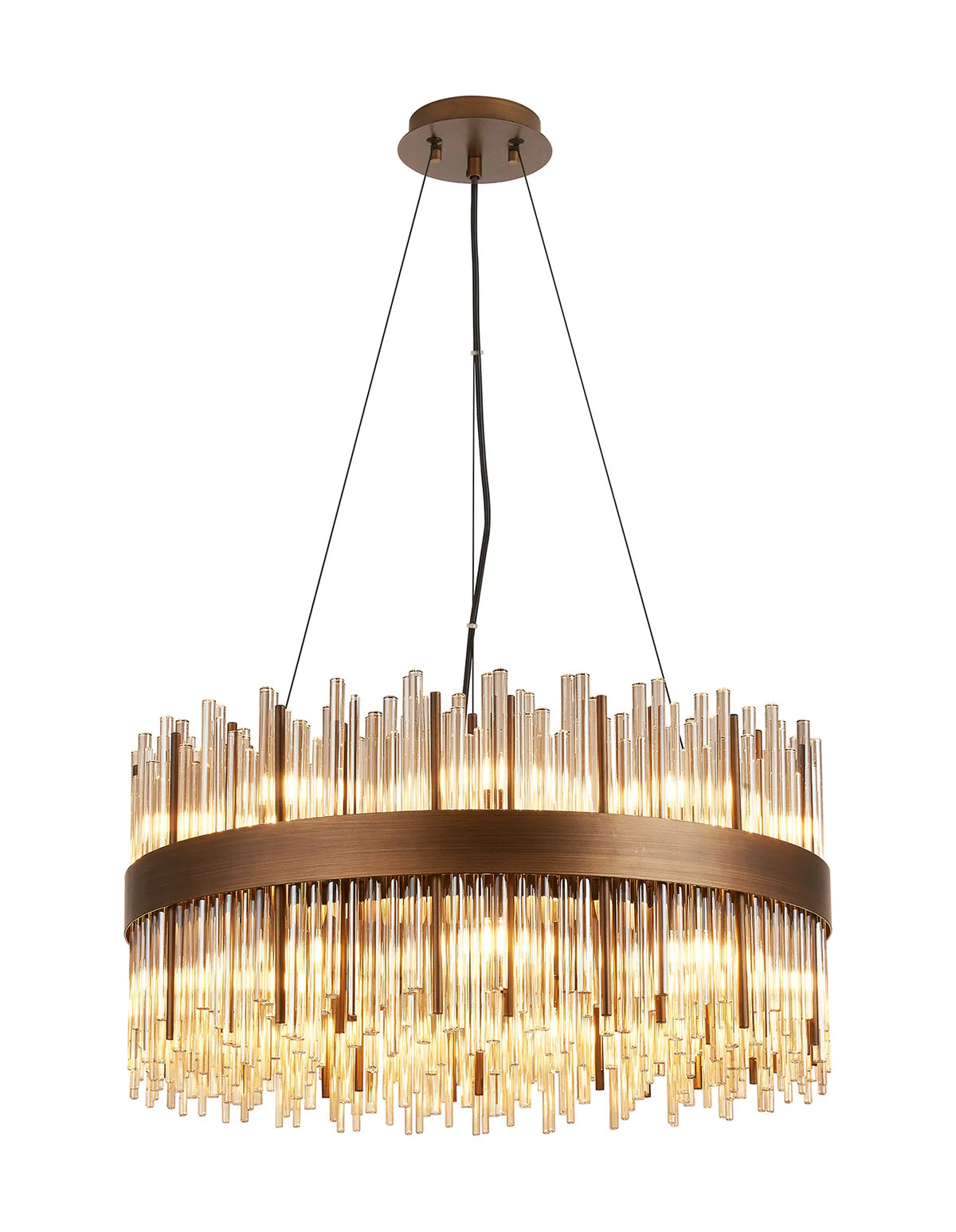 Fabula Kempton Glass Rod Round Pendant Light – Painted Matt Bronze & Cognac 60 cm