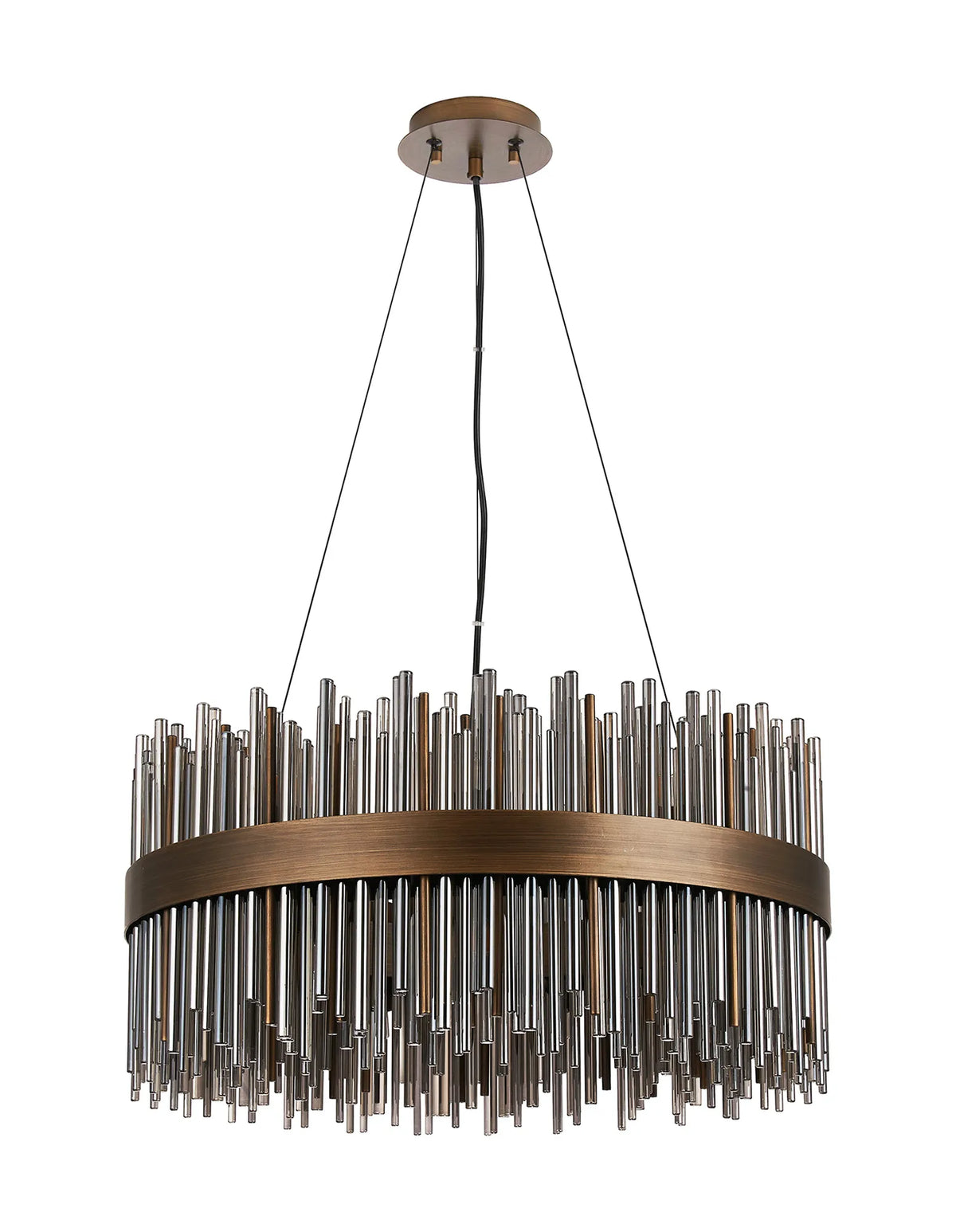 Fabula Kempton Glass Rod Round Pendant Light – Painted Matt Bronze & Smoke