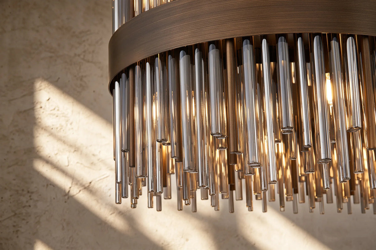 Fabula Kempton Glass Rod Round Pendant Light – Painted Matt Bronze & Smoke