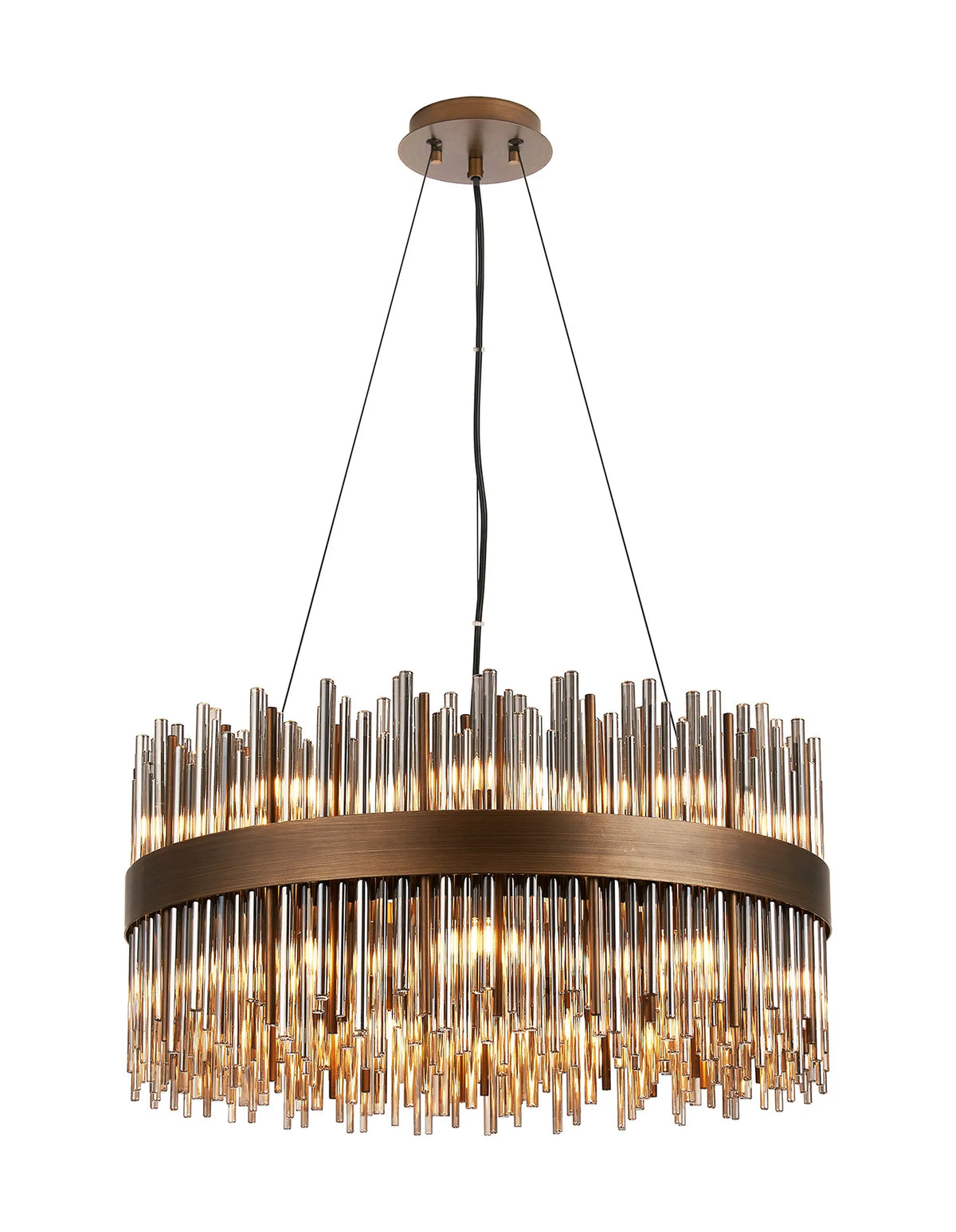 Fabula Kempton Glass Rod Round Pendant Light – Painted Matt Bronze & Smoke 60 cm