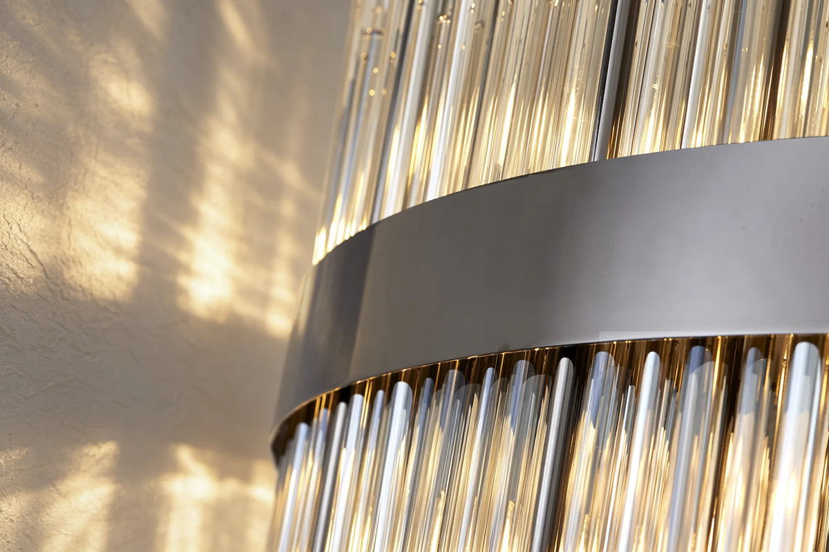 Fabula Kempton Glass Rod Round Pendant Light – Black Chrome & Cognac