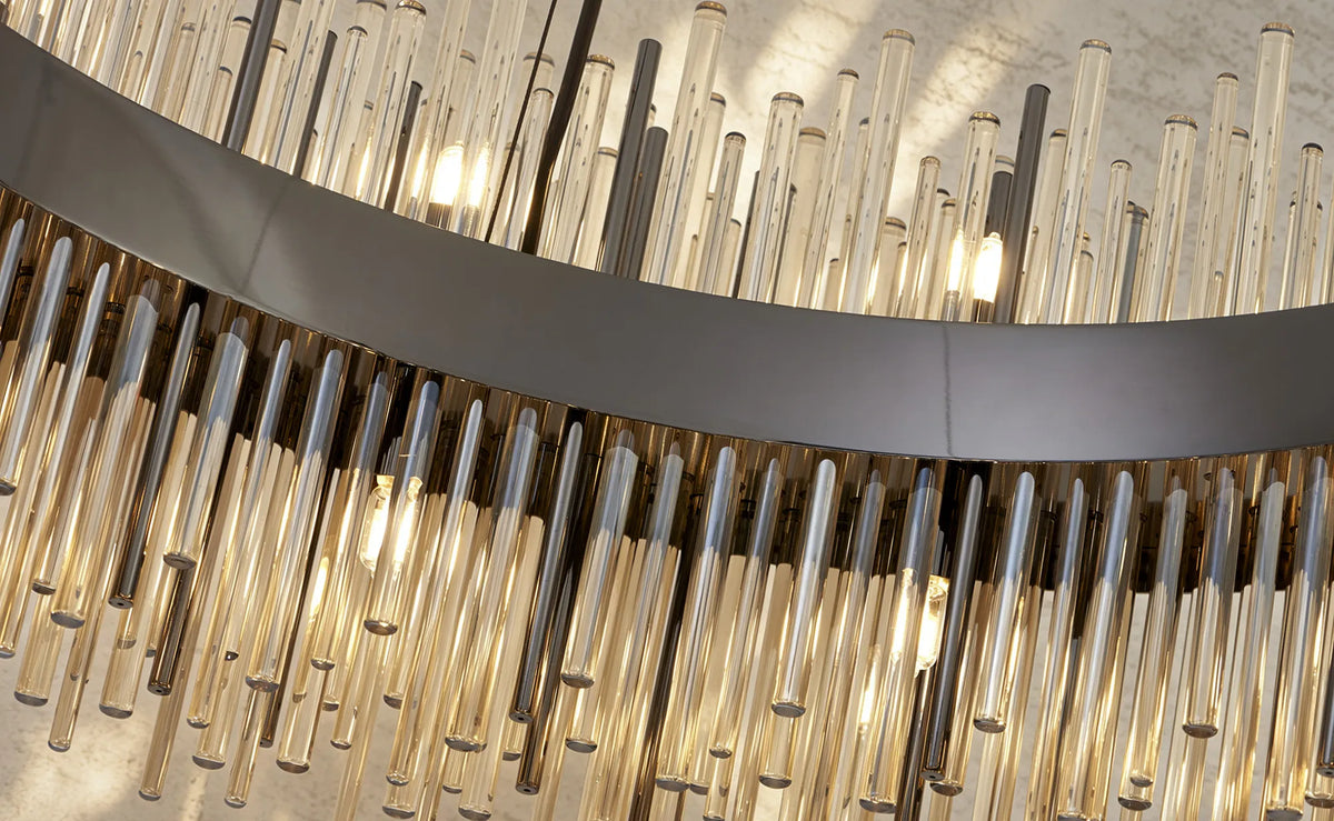 Fabula Kempton Glass Rod Round Pendant Light – Black Chrome & Cognac