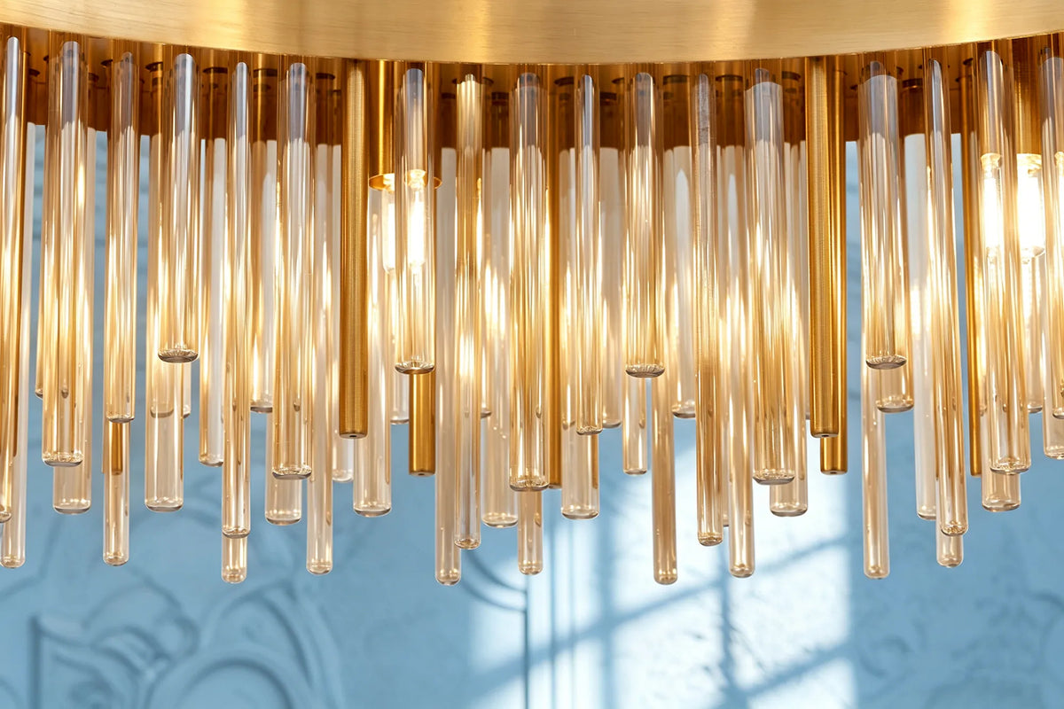 Fabula Kempton Glass Rod Round Pendant Light – Brass & Cognac