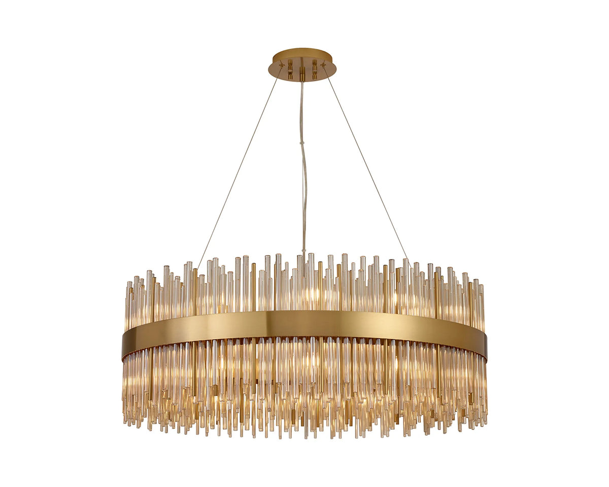 Fabula Kempton Glass Rod Round Pendant Light – Brass & Cognac 80 cm