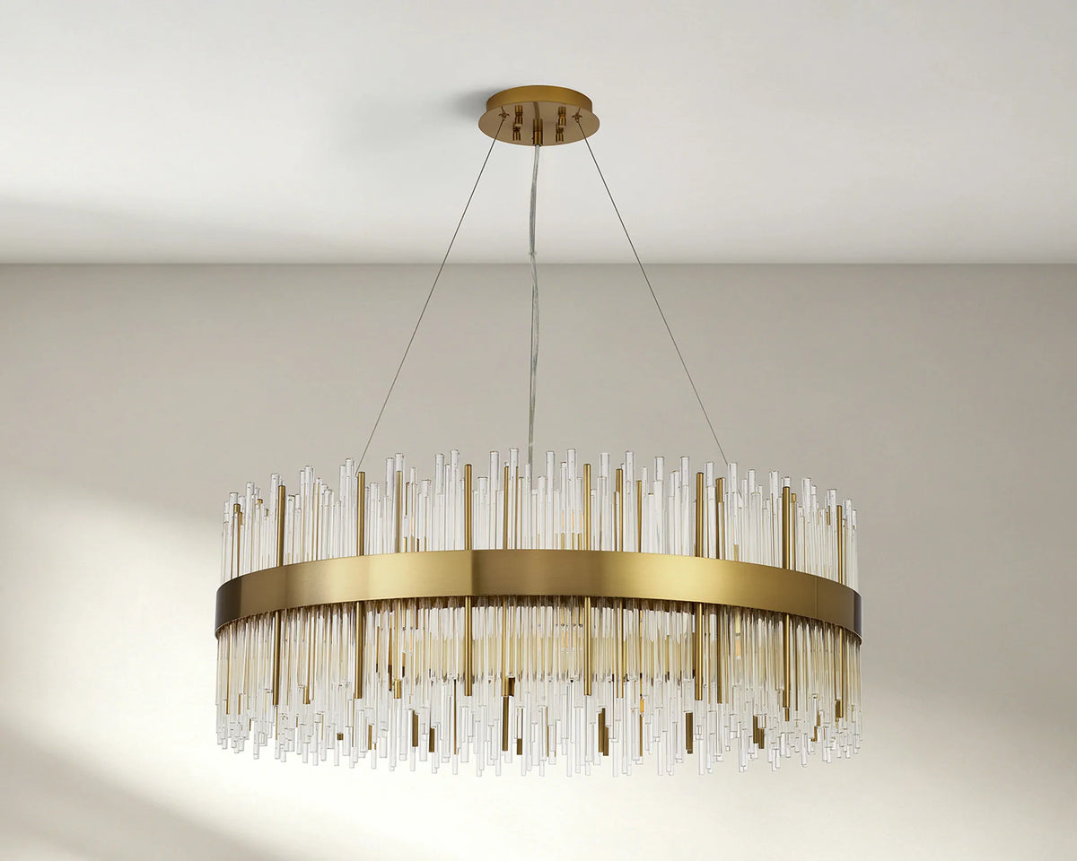 Fabula Kempton Glass Rod Round Pendant Light – Brass & Clear