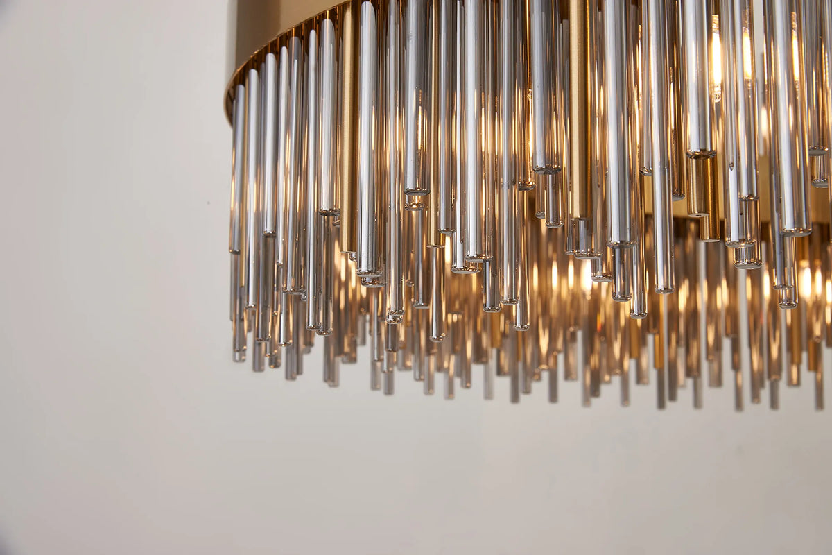 Fabula Kempton Glass Rod Round Pendant Light – Brass & Smoke
