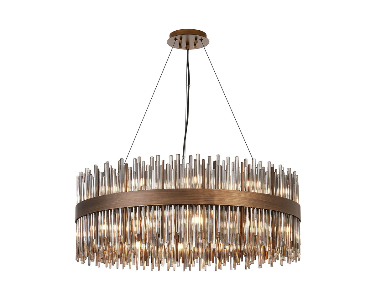Fabula Kempton Glass Rod Round Pendant Light – Painted Matt Bronze & Smoke 80 cm