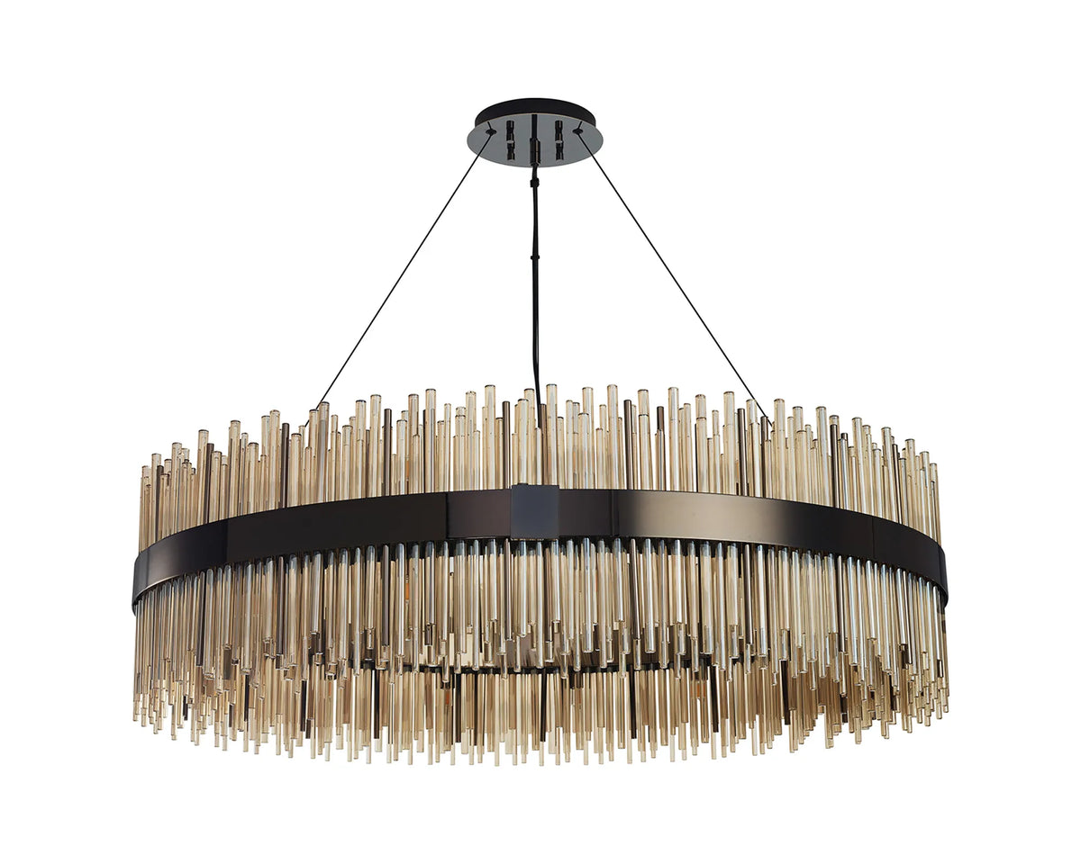 Fabula Kempton Glass Rod Round Pendant Light – Black Chrome & Cognac