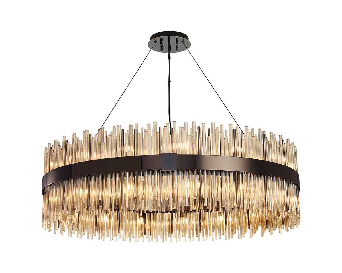 Fabula Kempton Glass Rod Round Pendant Light – Black Chrome & Cognac 100 cm