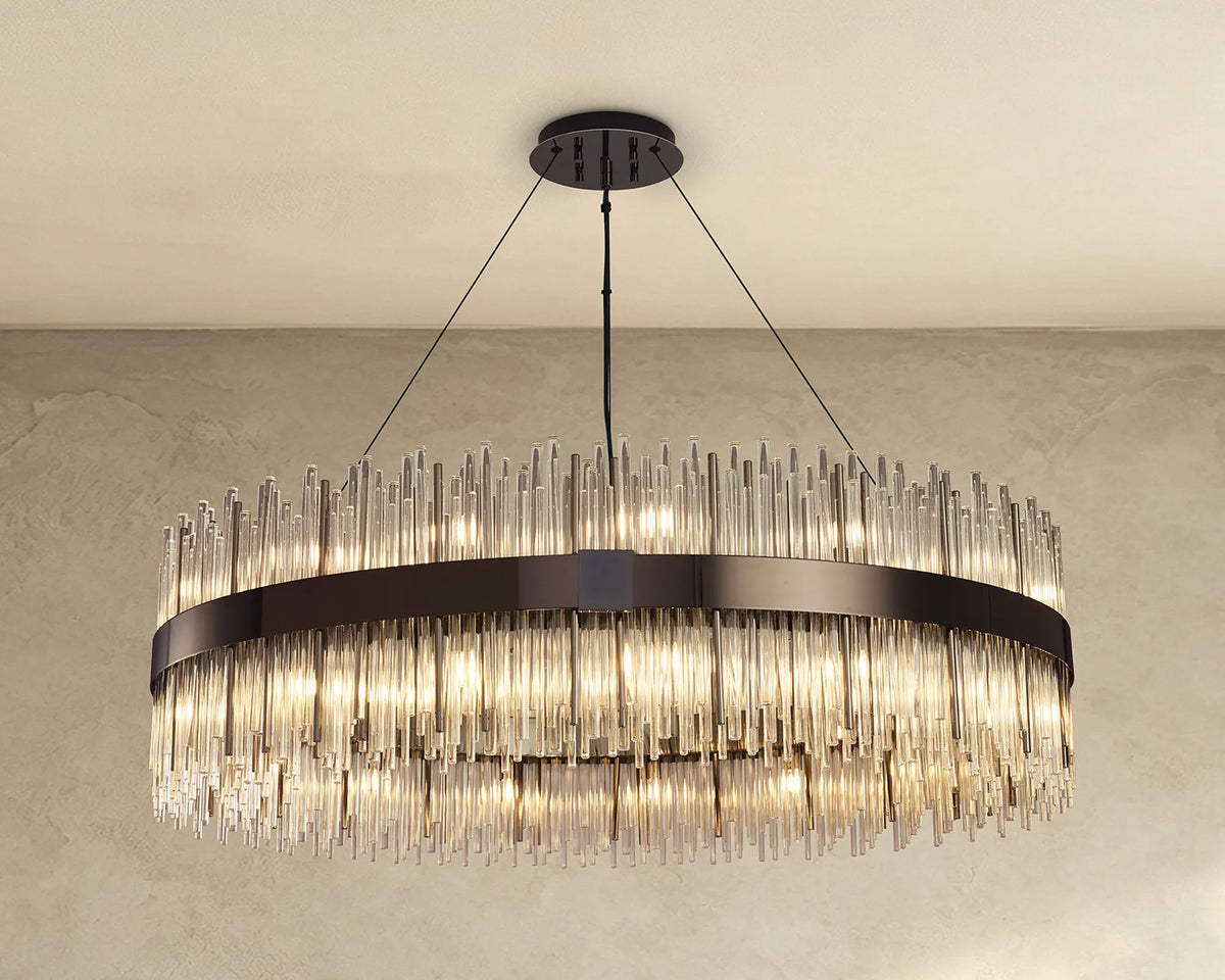 Fabula Kempton Glass Rod Round Pendant Light – Black Chrome & Clear