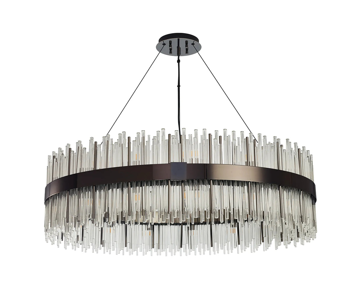 Fabula Kempton Glass Rod Round Pendant Light – Black Chrome & Clear