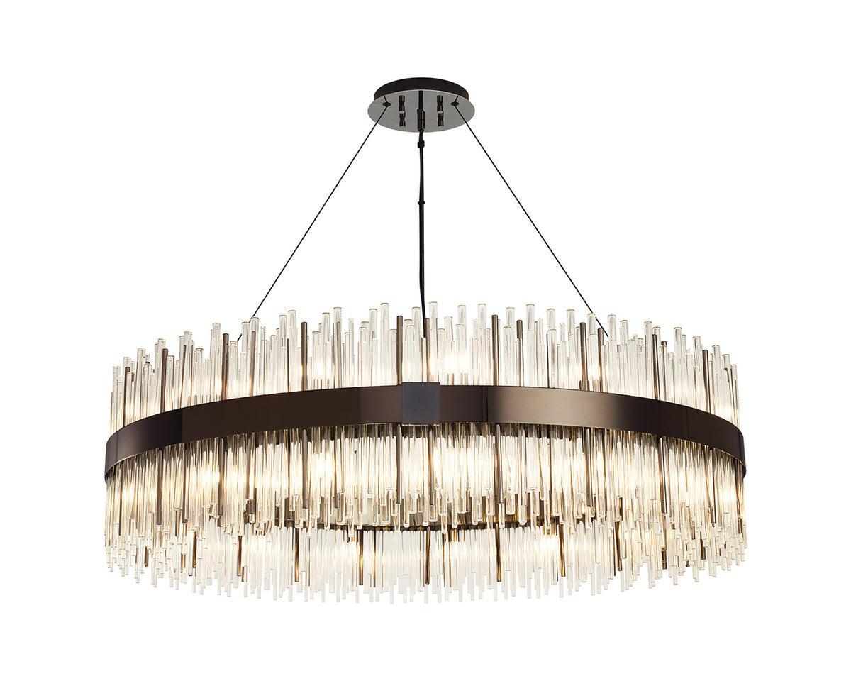 Fabula Kempton Glass Rod Round Pendant Light – Black Chrome & Clear 100 cm