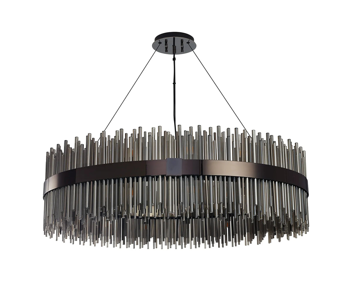 Fabula Kempton Glass Rod Round Pendant Light – Black Chrome & Smoke