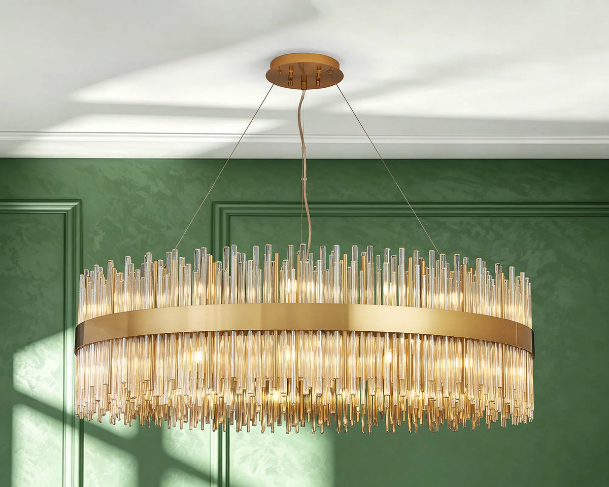 Fabula Kempton Glass Rod Round Pendant Light – Brass & Cognac
