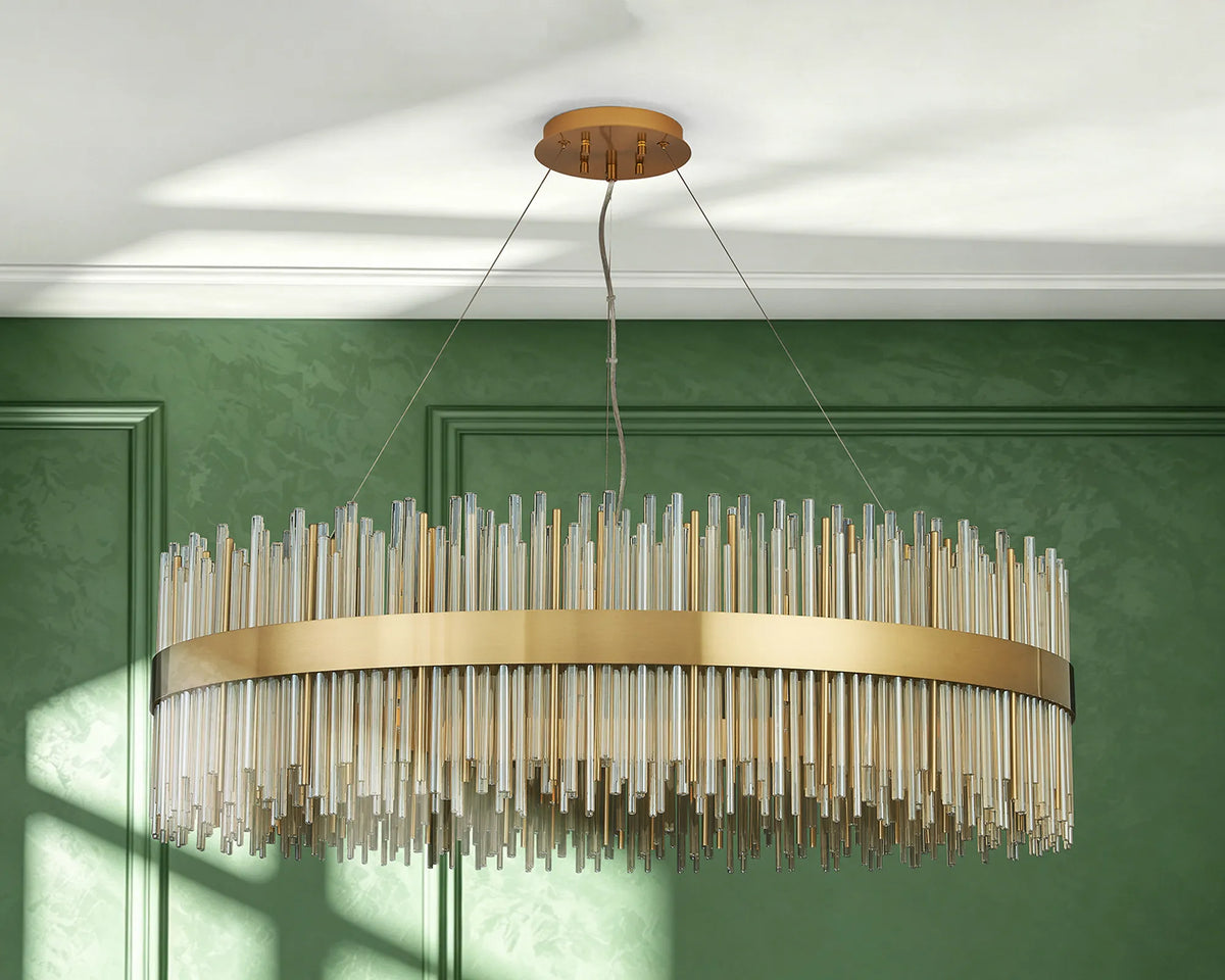 Fabula Kempton Glass Rod Round Pendant Light – Brass & Cognac