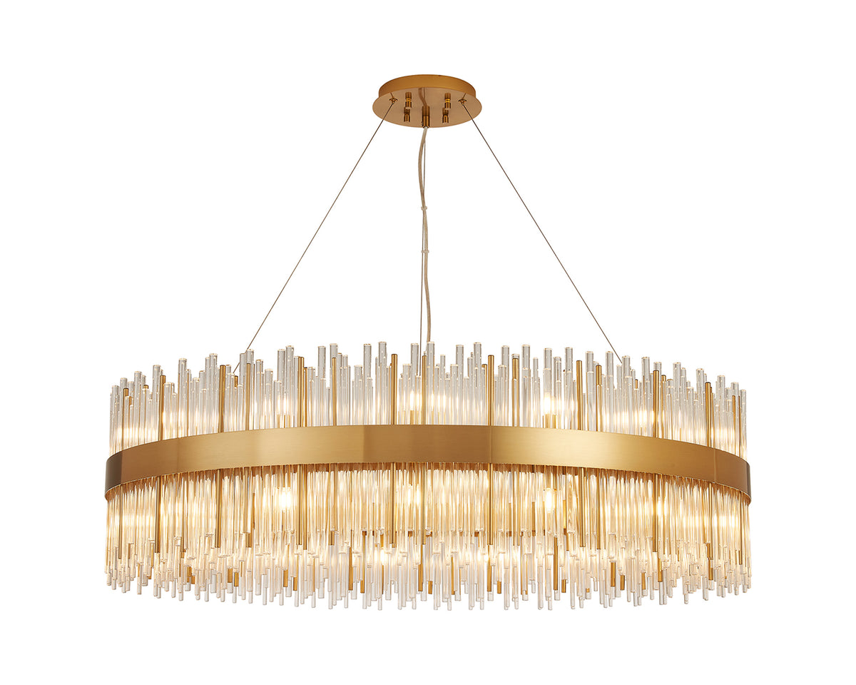 Fabula Kempton Glass Rod Round Pendant Light – Brass & Clear 100 cm