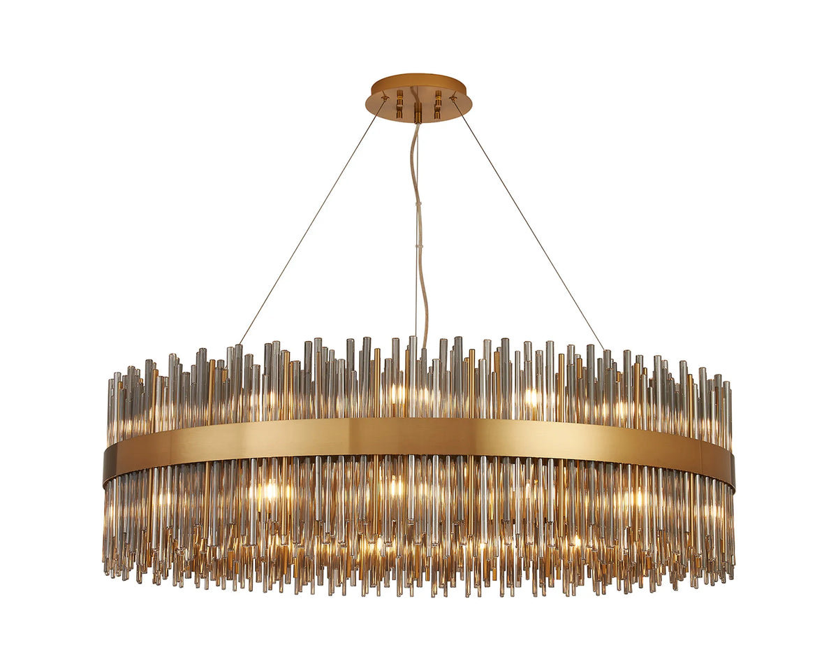 Fabula Kempton Glass Rod Round Pendant Light – Brass & Smoke 100 cm