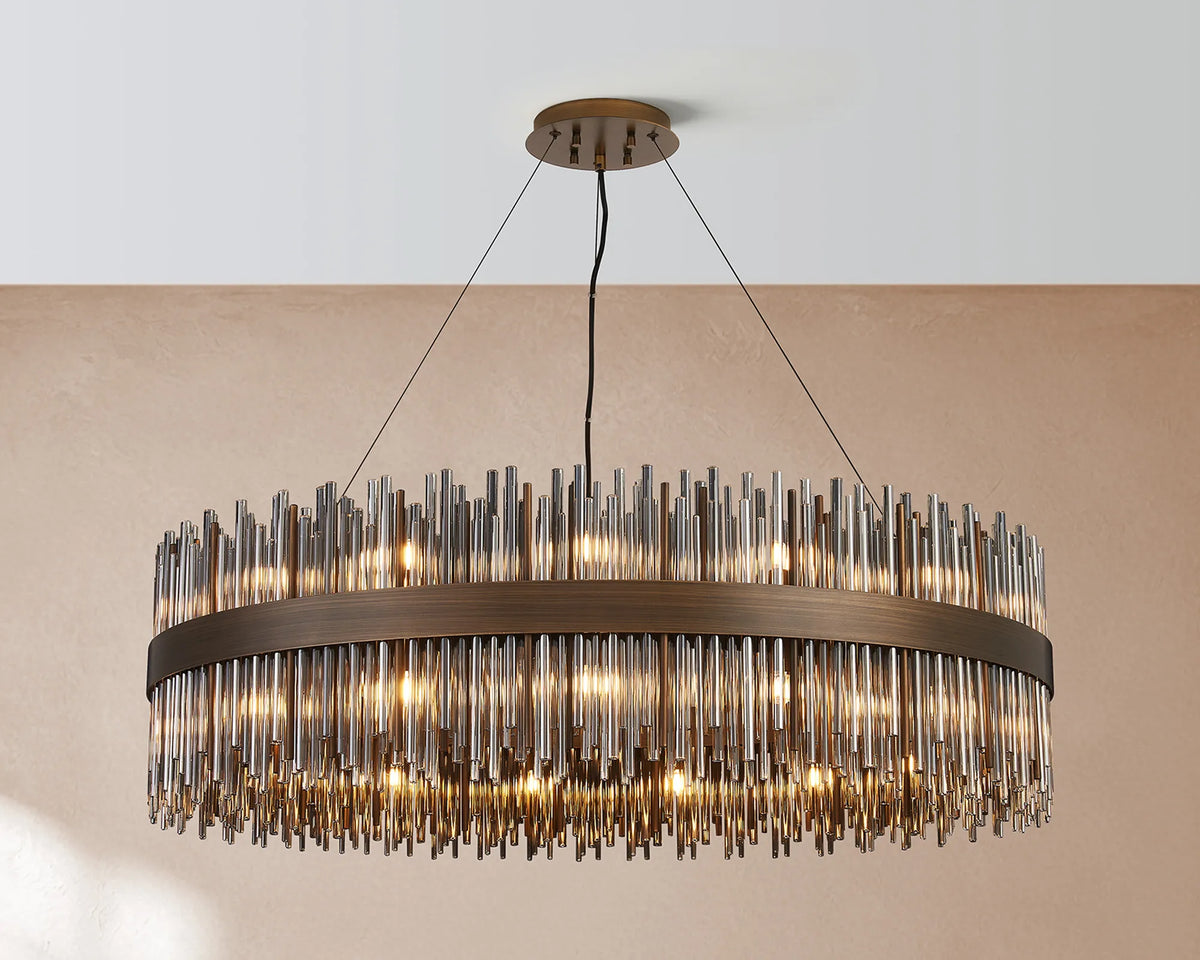 Fabula Kempton Glass Rod Round Pendant Light – Painted Matt Bronze & Smoke