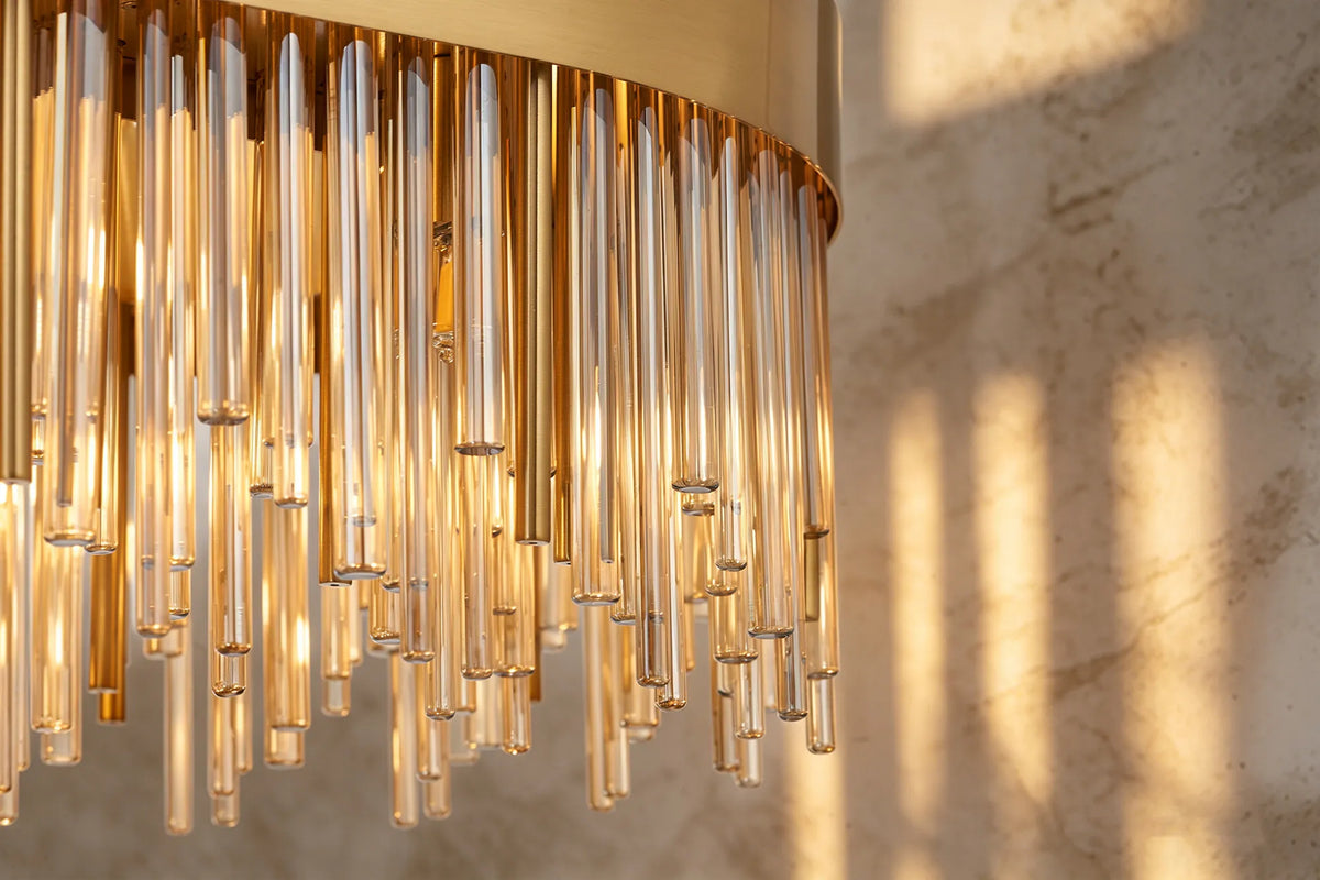 Fabula Kempton Glass Rod Oblong Pendant Light – Brass & Cognac