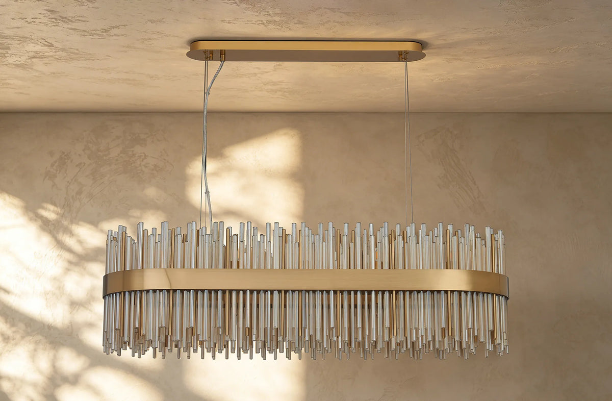 Fabula Kempton Glass Rod Oblong Pendant Light – Brass & Cognac