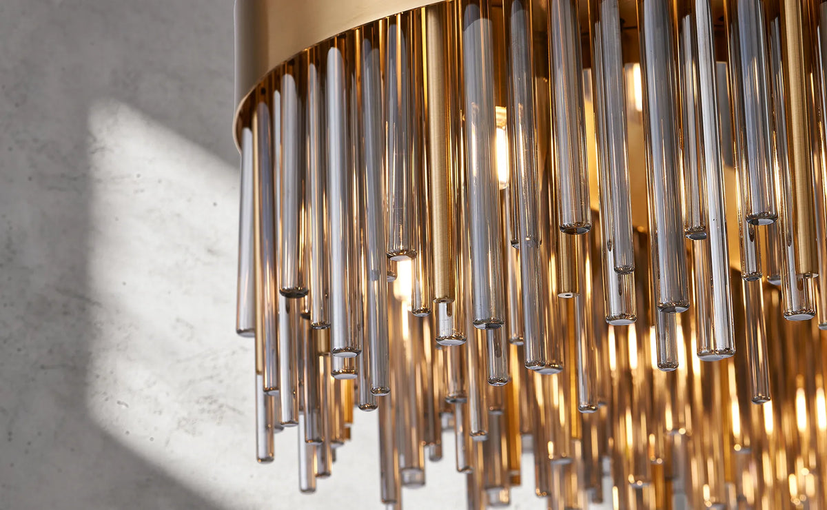Fabula Kempton Glass Rod Oblong Pendant Light – Brass & Smoke