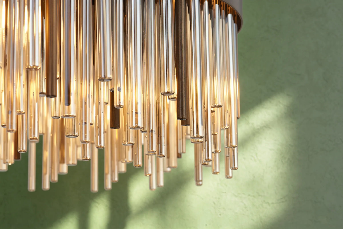 Fabula Kempton Glass Rod Oblong Pendant Light – Painted Matt Bronze & Cognac