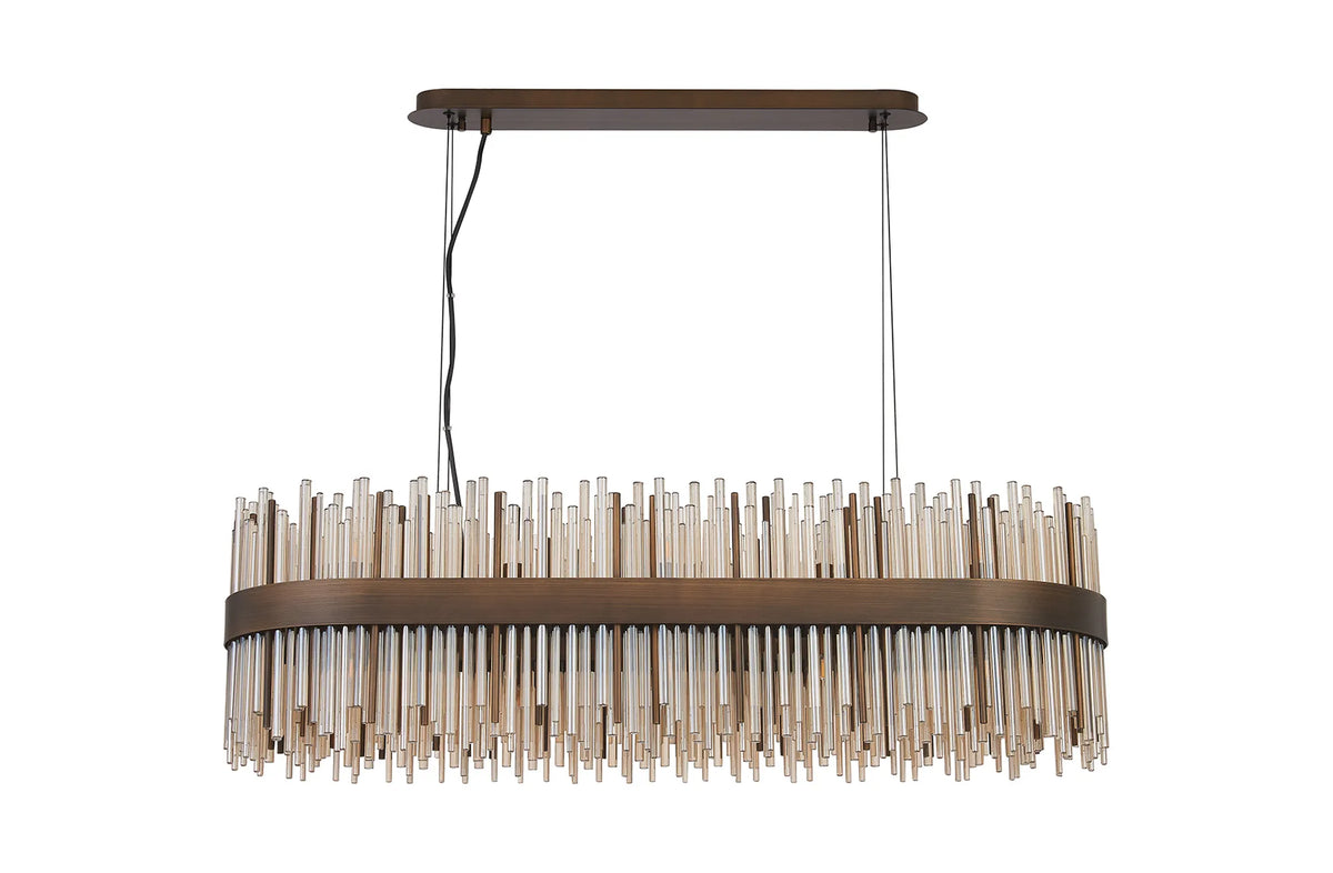 Fabula Kempton Glass Rod Oblong Pendant Light – Painted Matt Bronze & Cognac