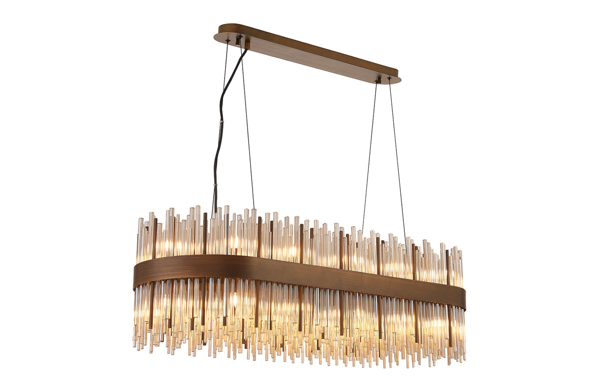Fabula Kempton Glass Rod Oblong Pendant Light – Painted Matt Bronze & Cognac 100 cm