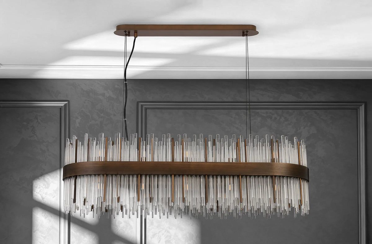 Fabula Kempton Glass Rod Oblong Pendant Light – Painted Matt Bronze & Clear