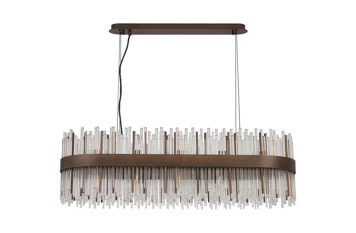 Fabula Kempton Glass Rod Oblong Pendant Light – Painted Matt Bronze & Clear