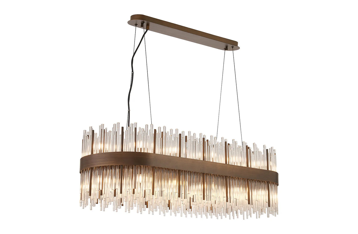 Fabula Kempton Glass Rod Oblong Pendant Light – Painted Matt Bronze & Clear 100 cm
