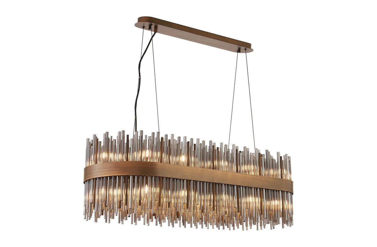 Fabula Kempton Glass Rod Oblong Pendant Light – Painted Matt Bronze & Smoke 100 cm