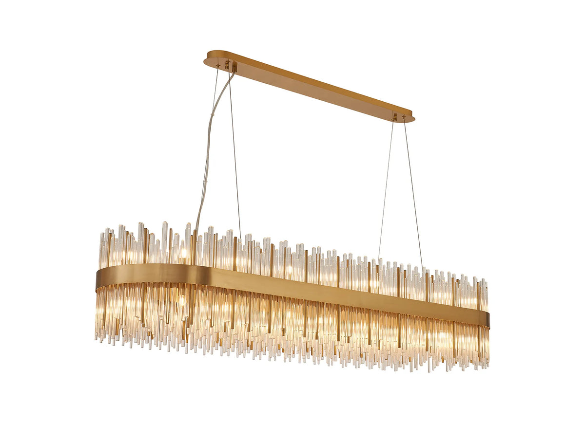 Fabula Kempton Glass Rod Oblong Pendant Light – Brass & Clear 150 cm
