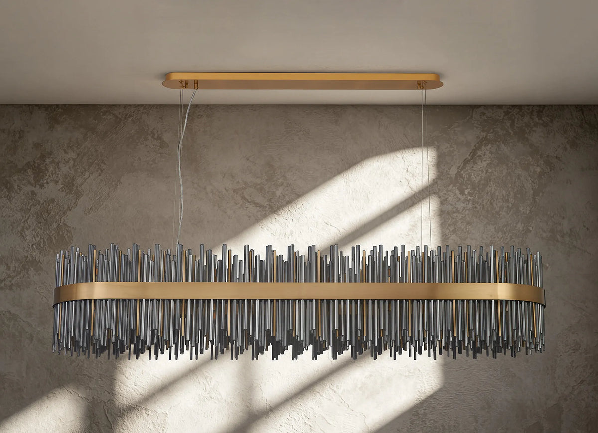 Fabula Kempton Glass Rod Oblong Pendant Light – Brass & Smoke