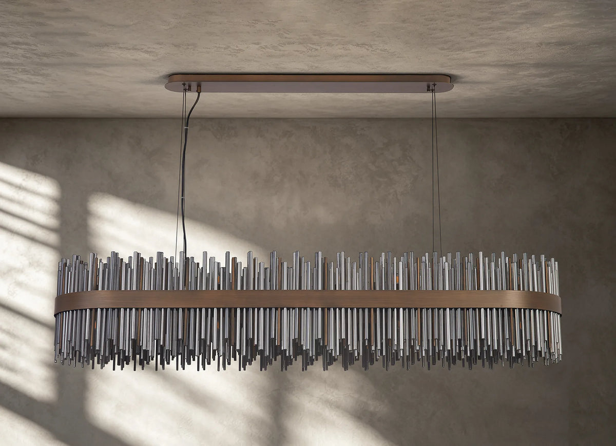 Fabula Kempton Glass Rod Oblong Pendant Light – Painted Matt Bronze & Smoke