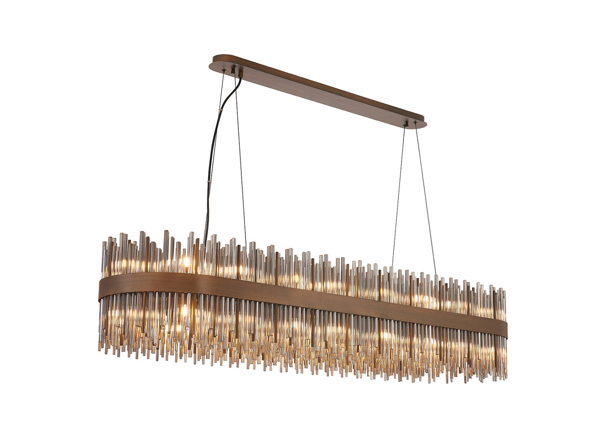 Fabula Kempton Glass Rod Oblong Pendant Light – Painted Matt Bronze & Smoke 150 cm