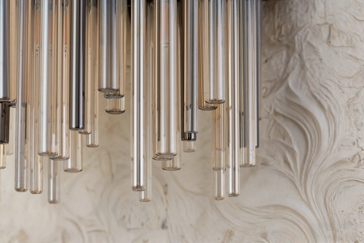 Fabula Kempton Glass Rod Wall Light – 21 cm – Black Chrome & Cognac