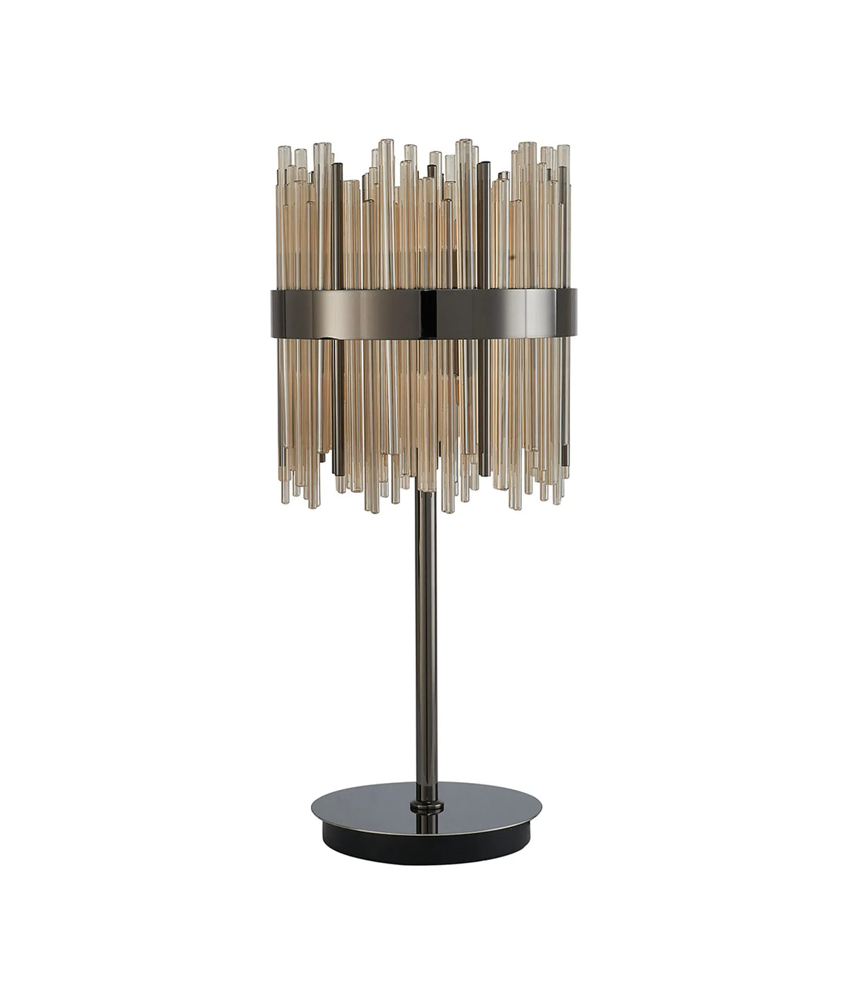 Fabula Kempton Glass Rod Table Lamp – 26 cm – Black Chrome & Cognac