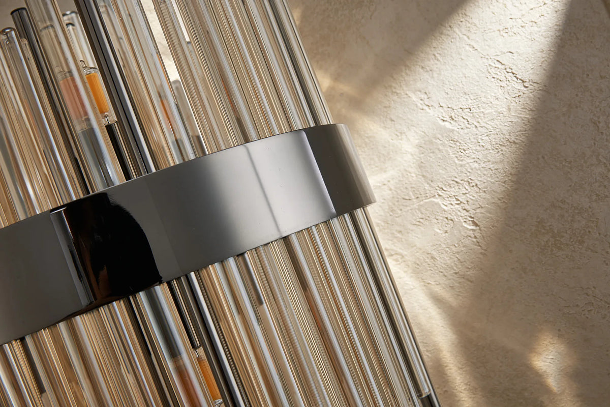 Fabula Kempton Glass Rod Table Lamp – 26 cm – Black Chrome & Cognac