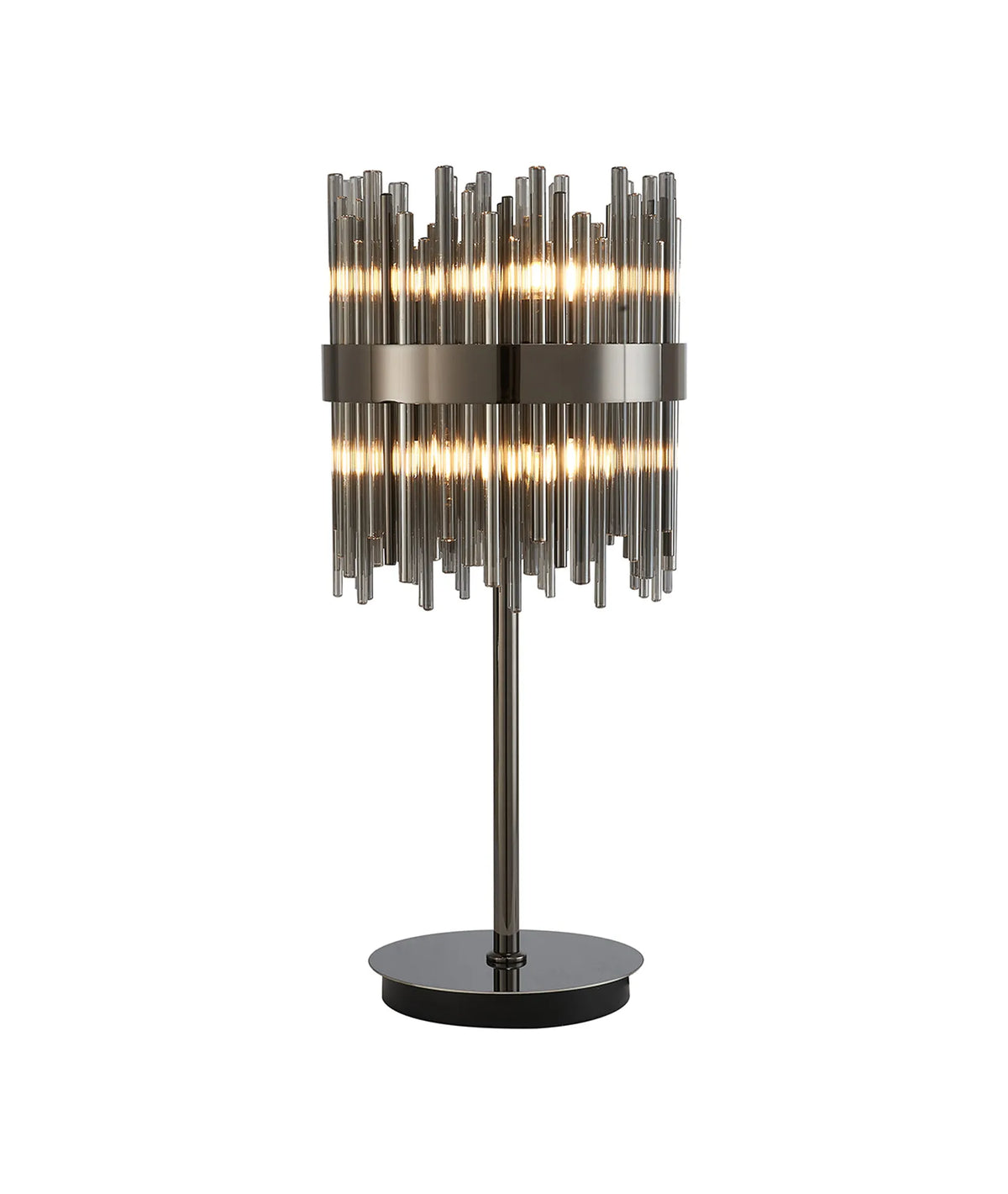 Fabula Kempton Glass Rod Table Lamp – 26 cm – Black Chrome & Smoke 26 cm