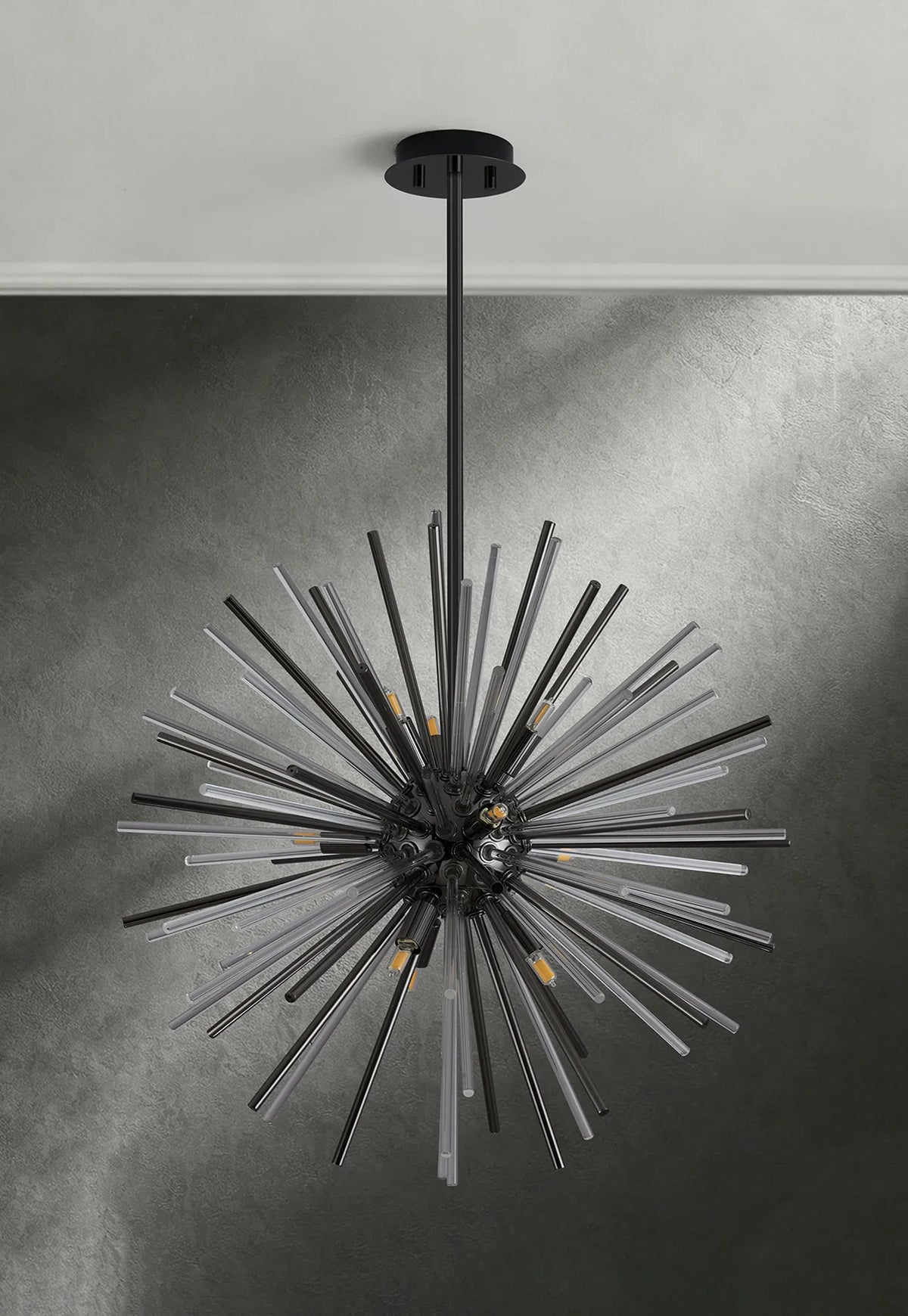 Fabula Kempton Sputnik Glass Rod Round Pendant Light – Black Chrome & Clear