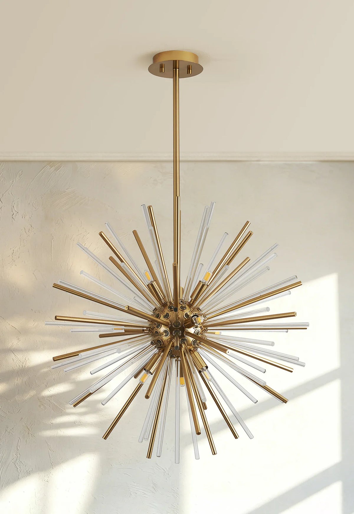 Fabula Kempton Sputnik Glass Rod Round Pendant Light – Brass & Clear
