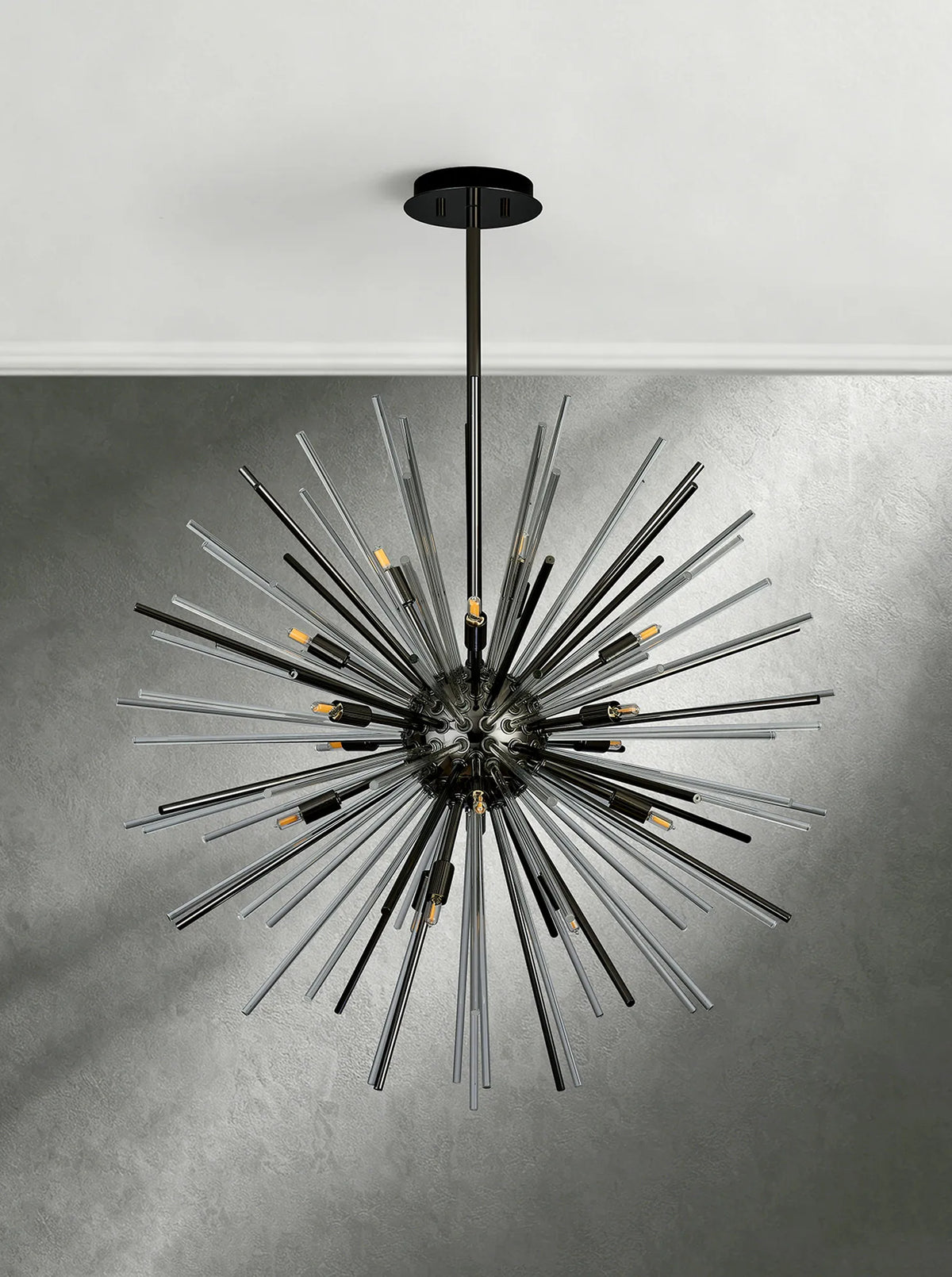 Fabula Kempton Sputnik Glass Rod Round Pendant Light – Black Chrome & Clear